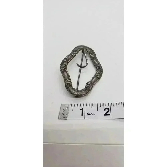 Antique Victorian Buckle Brooch Sash Pin Repousse Art Nouveau Sterling Silver - Picture 5 of 6